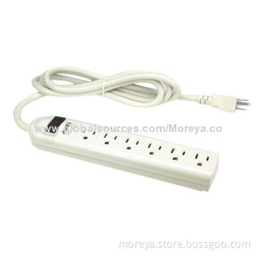 American Power Strip with 6 Socket Outlets, Extension Cord, Overload Protection